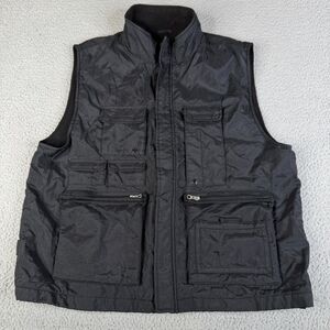 GAP Puffer Vest Mens Large Black Fleece Lined Pockets Nylon Sleeveless Utility